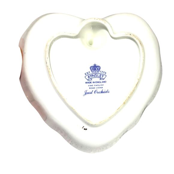 Aynsley Just Orchids heart shaped ring dish bone china floral yellow white blue - Picture 7 of 8
